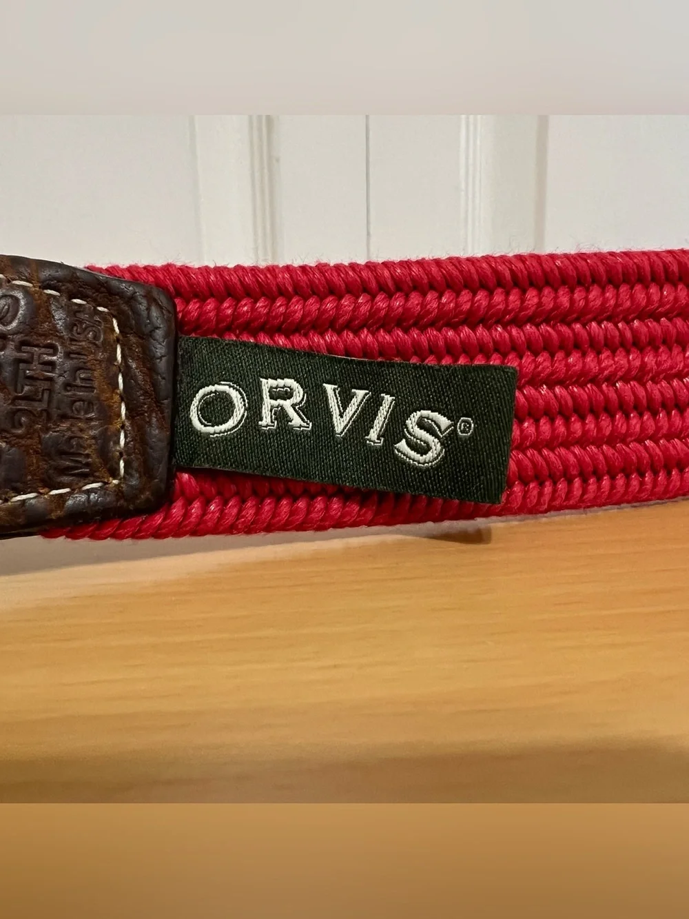 Vtg Made in USA ORVIS Men's Red Cotton Braided Belt with Leather Trim Size 40